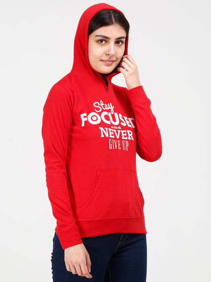 Women's Cotton Printed Full Sleeve Red Color Sweatshirt/Hoodies