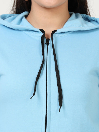 Women's Cotton Plain Full Sleeve Sky Blue Color Hoodies/Sweatshirt