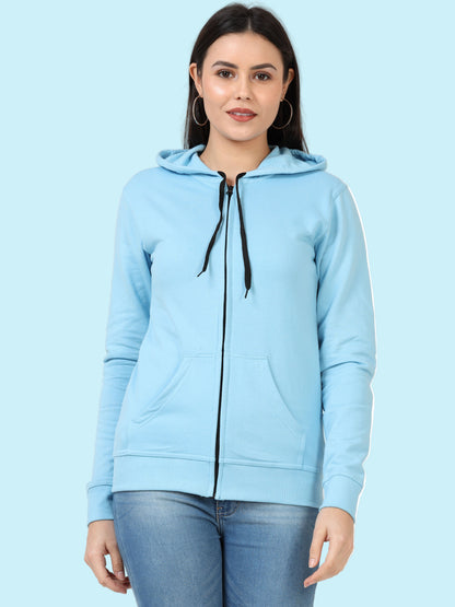 Women's Cotton Plain Full Sleeve Sky Blue Color Hoodies/Sweatshirt
