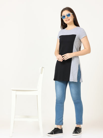 Women's Cotton Color Block Multi Color Long Top