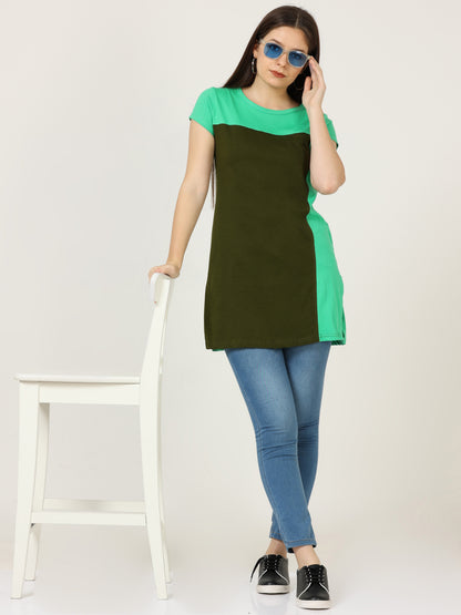 Women's Cotton Color Block Multi Color Long Top