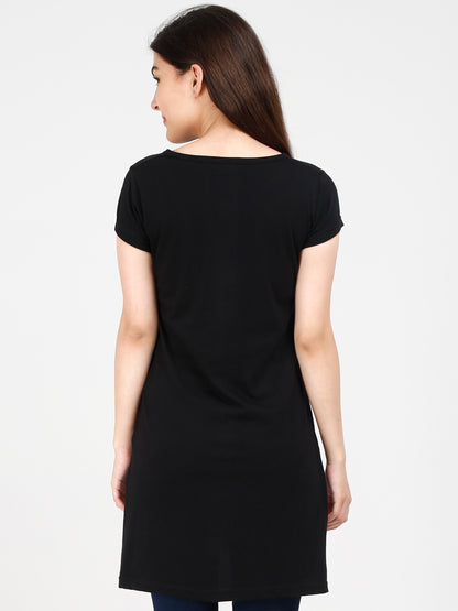 Women's Cotton Color Block Blackgrey Color Long Top