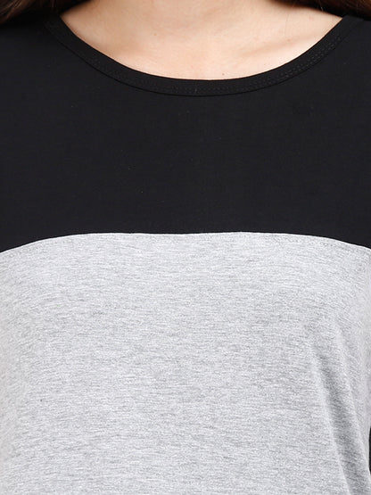 Women's Cotton Color Block Blackgrey Color Long Top