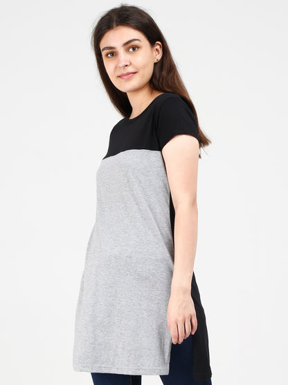 Women's Cotton Color Block Blackgrey Color Long Top