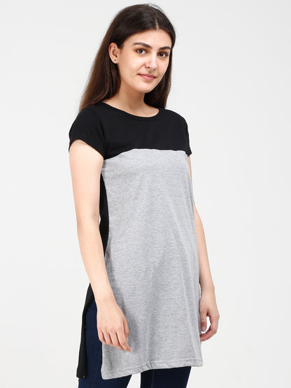 Women's Cotton Color Block Blackgrey Color Long Top