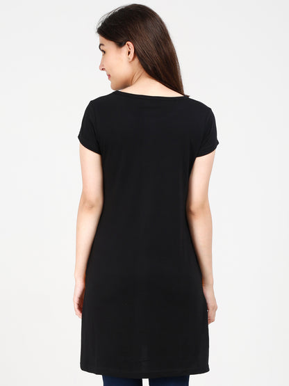 Women's Cotton Color Block Blackyellow Color Long Top