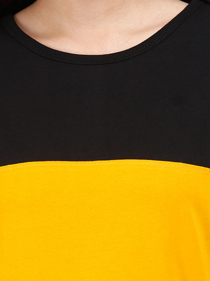 Women's Cotton Color Block Blackyellow Color Long Top