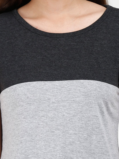 Women's Cotton Color Block Charcoalgrey Color Long Top