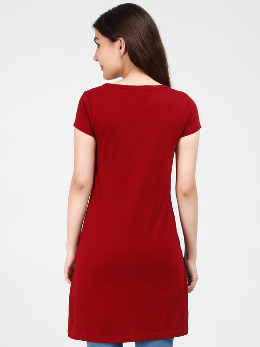 Women's Cotton Color Block Maroonnavy Color Long Top