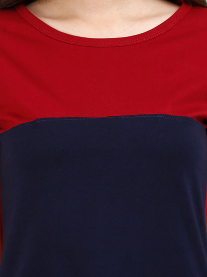 Women's Cotton Color Block Maroonnavy Color Long Top