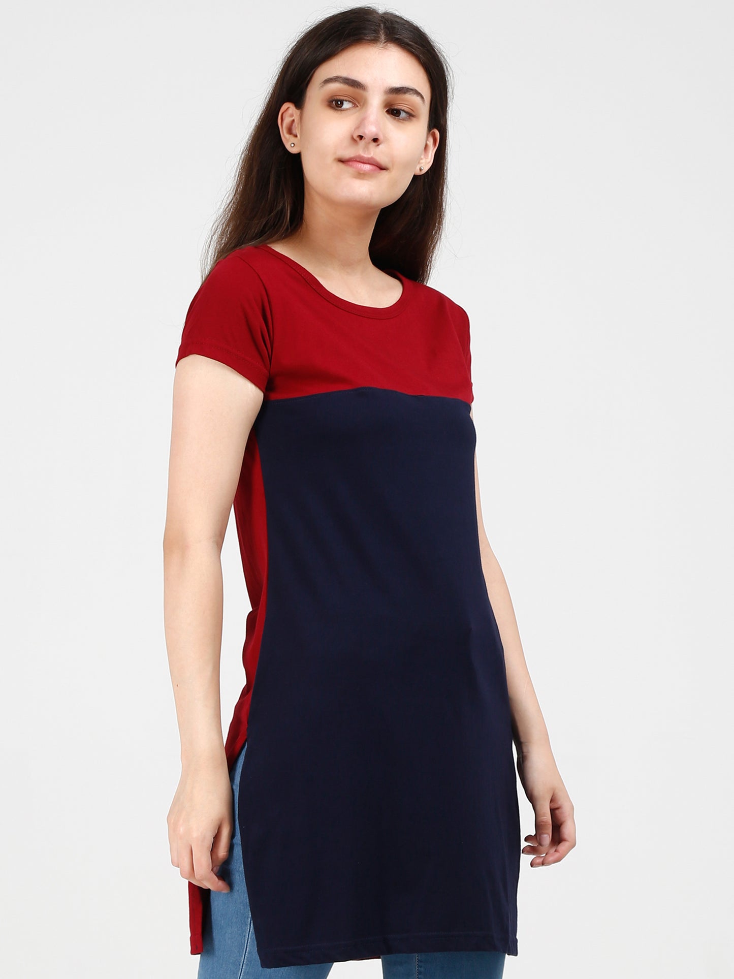 Women's Cotton Color Block Long Top