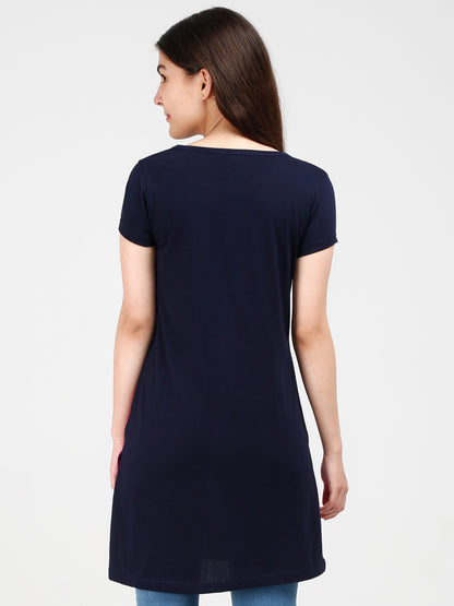 Women's Cotton Color Block Navymagenta Color Long Top