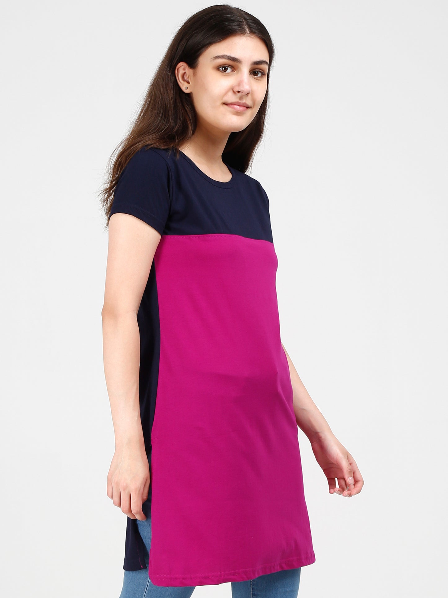 Women's Cotton Color Block Long Top