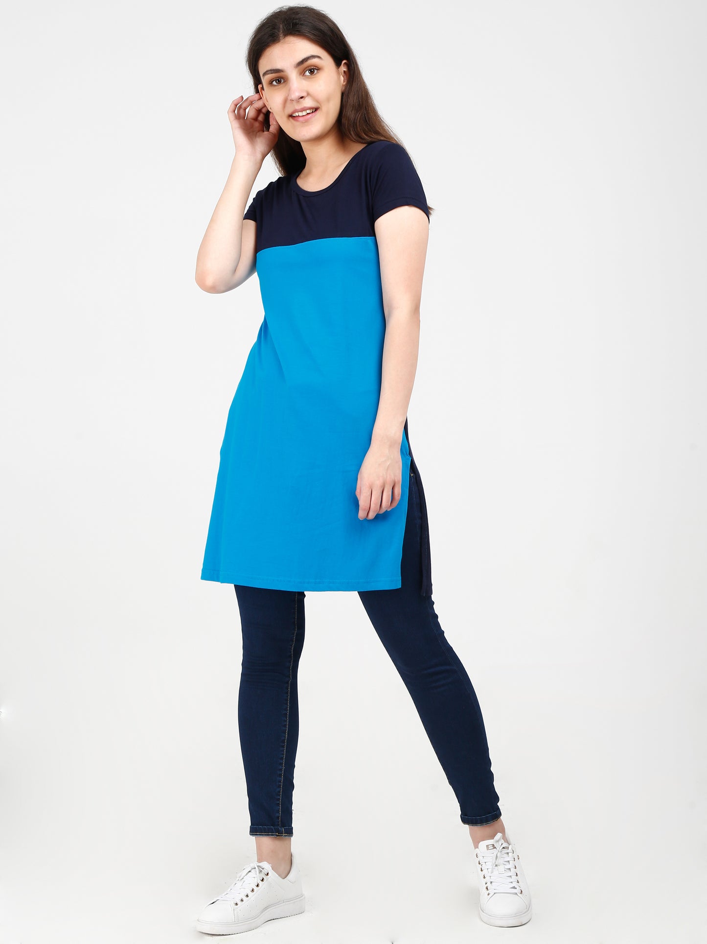 Women's Cotton Color Block Long Top