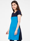 Women's Cotton Color Block Navyturquoise Color Long Top