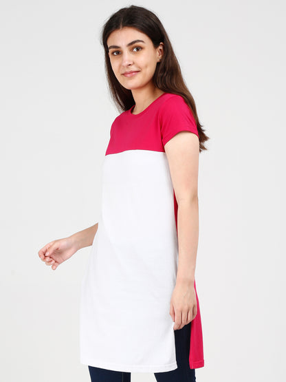 Women's Cotton Color Block Pinkwhite Color Long Top