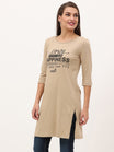 Women's Cotton Printed 3/4 Sleeve Biscuit Color Long Top