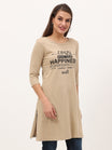 Women's Cotton Printed 3/4 Sleeve Biscuit Color Long Top