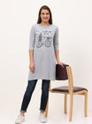 Women's Cotton Printed 3/4 Sleeve Grey Melange Color Long Top