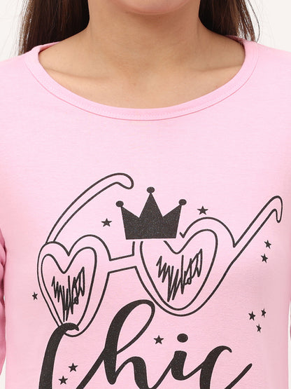 Women's Cotton Printed 3/4 Sleeve Light Pink Color Long Top