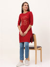 Women's Cotton Printed 3/4 Sleeve Maroon Color Long Top