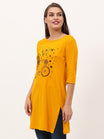 Women's Cotton Printed 3/4 Sleeve Mustard Yellow Color Long Top