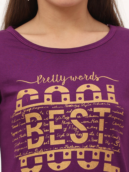 Women's Cotton Printed 3/4 Sleeve Purple Color Long Top