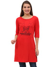 Women's Cotton Printed 3/4 Sleeve Red Color Long Top