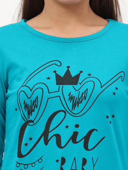Women's Cotton Printed 3/4 Sleeve Shade Green Color Long Top