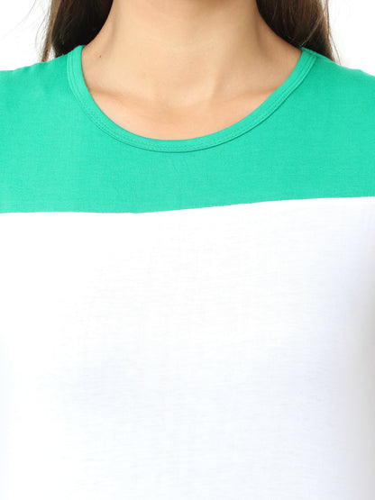 Women's Cotton Color Block Round Neck Long Top with Side Cut