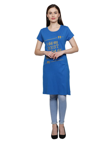 Women's Cotton Round Neck Long Top Chest Printed with Side Cut