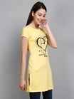 Women's Cotton Round Neck Chest Printed Yellow Color Long Top