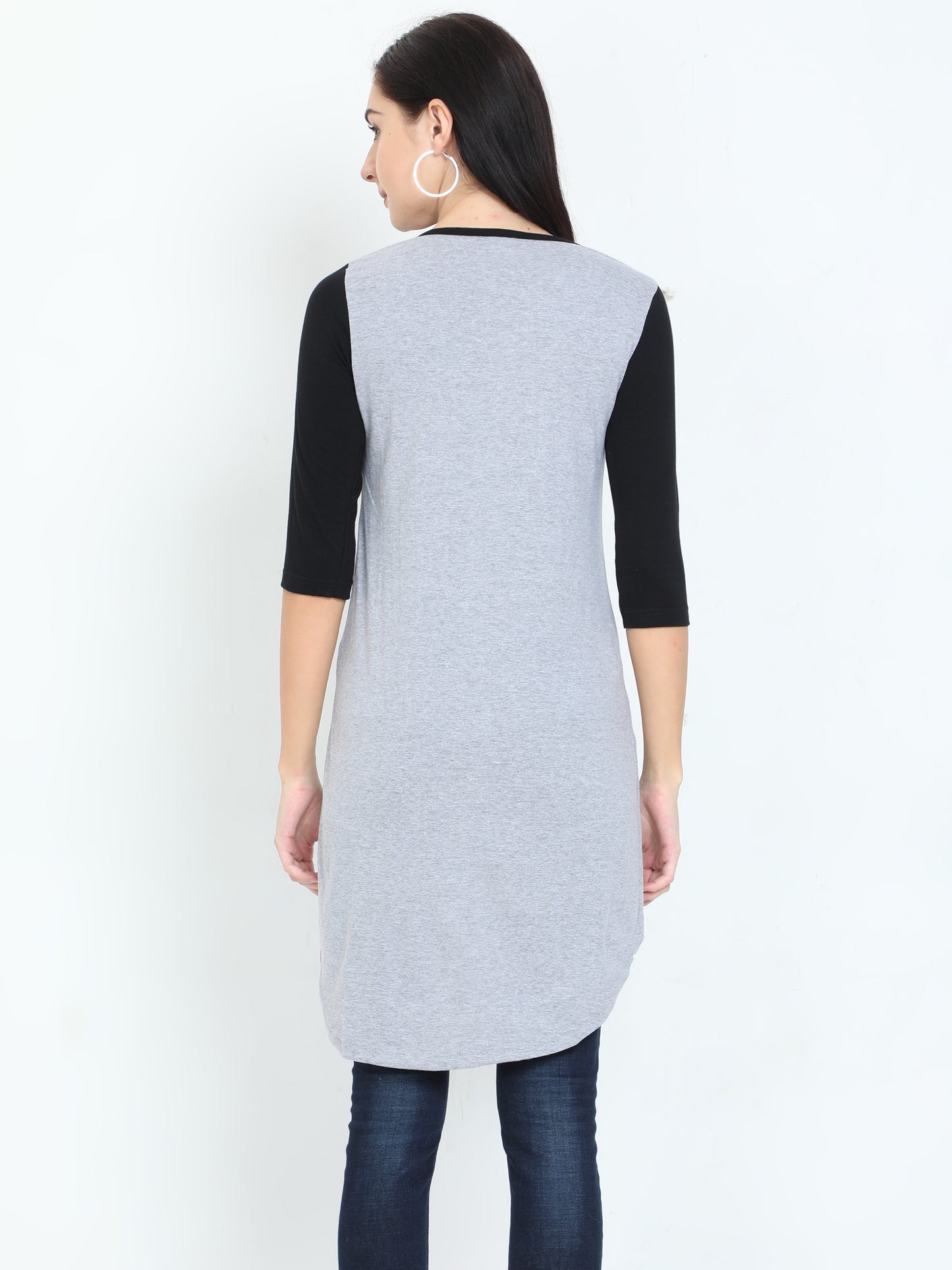 Women's Oval Shape Color Block BlackGrey Color Long Top