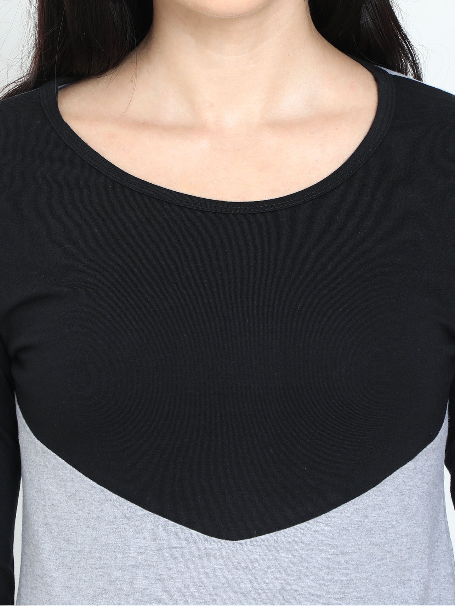 Women's Oval Shape Color Block BlackGrey Color Long Top