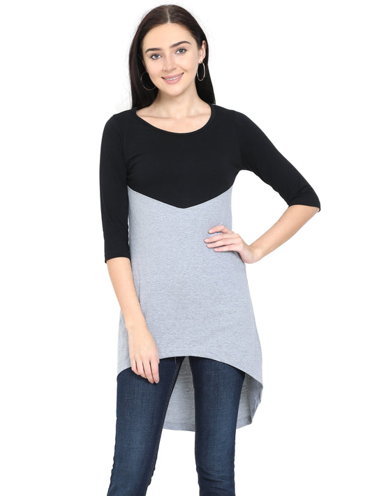 Women's Oval Shape Color Block BlackGrey Color Long Top