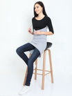 Women's Oval Shape Color Block BlackGrey Color Long Top