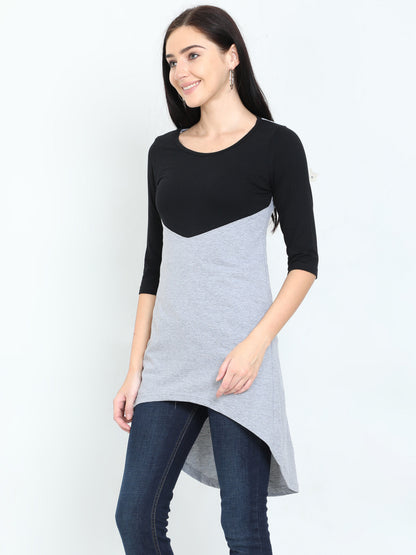 Women's Oval Shape Color Block BlackGrey Color Long Top