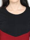 Women's Oval Shape Color Block BlackMaroon Color Long Top