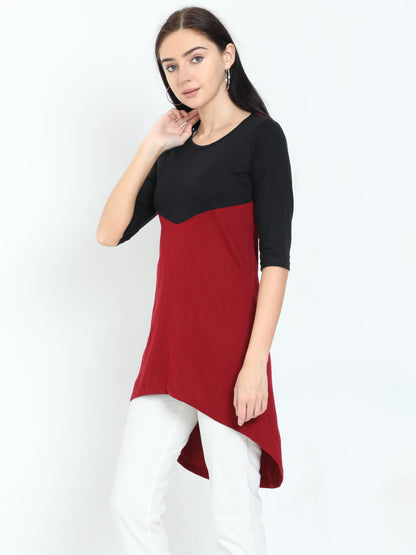 Women's Oval Shape Color Block Long Top