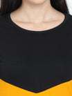 Women's Oval Shape Color Block BlackMustard Color Long Top