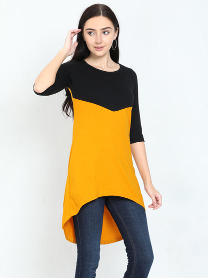 Women's Oval Shape Color Block Long Top