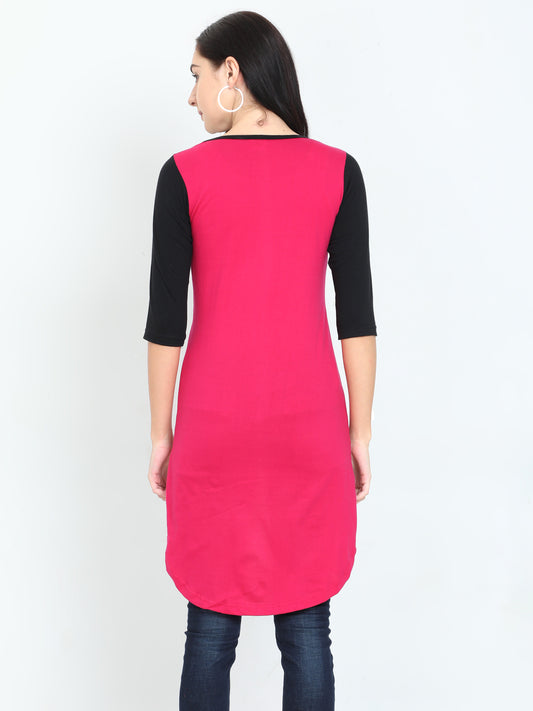 Women's Oval Shape Color Block BlackPink Color Long Top