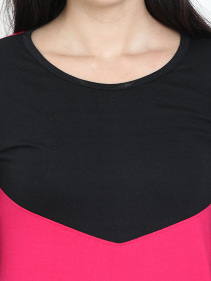 Women's Oval Shape Color Block Long Top