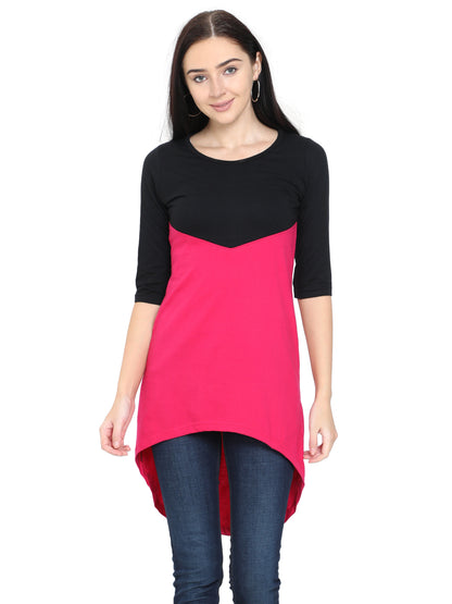 Women's Oval Shape Color Block Long Top