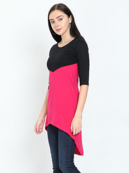 Women's Oval Shape Color Block Long Top