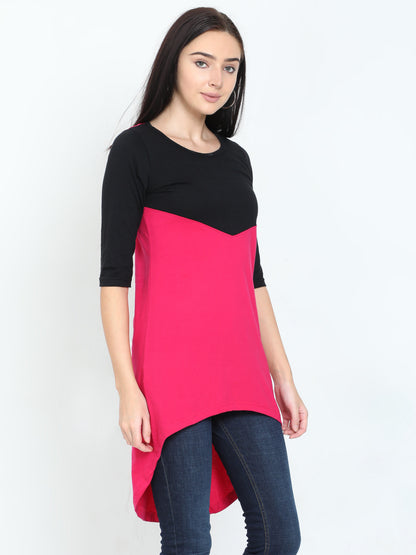Women's Oval Shape Color Block BlackPink Color Long Top