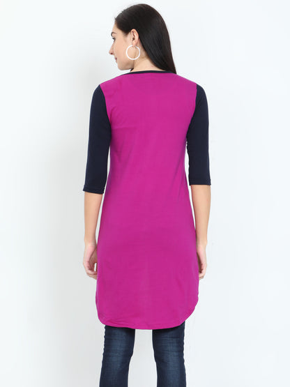 Women's Oval Shape Color Block Long Top