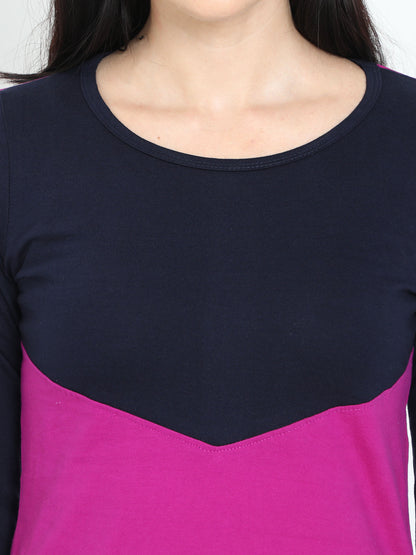 Women's Oval Shape Color Block Long Top
