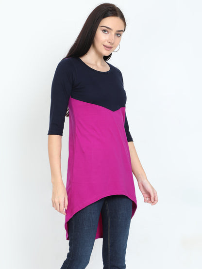 Women's Oval Shape Color Block Long Top