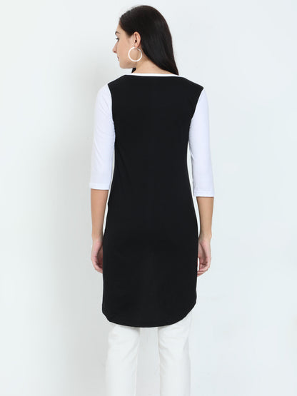 Women's Oval Shape Color Block Long Top